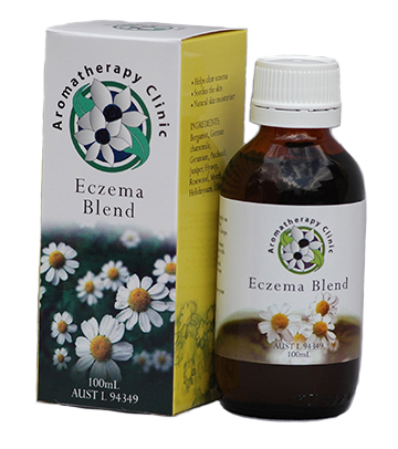 Bottle and box of Aromatherapy Clinic Eczema Blend