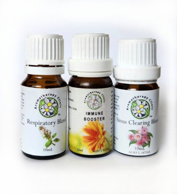 Set of 3 essential oil blends: Respiratory Blend, Immune Booster and Sinus Clearing Blend